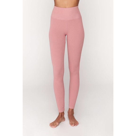 Spiritual Gangster Size M/L Metta Ribbed High Waist Seamless Leggings Pink Rose - Picture 2 of 10